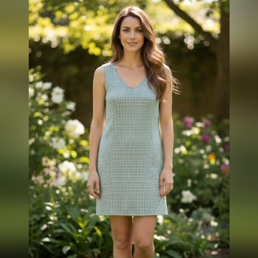 Tory Burch green patterned mini dress sleeveless silk S